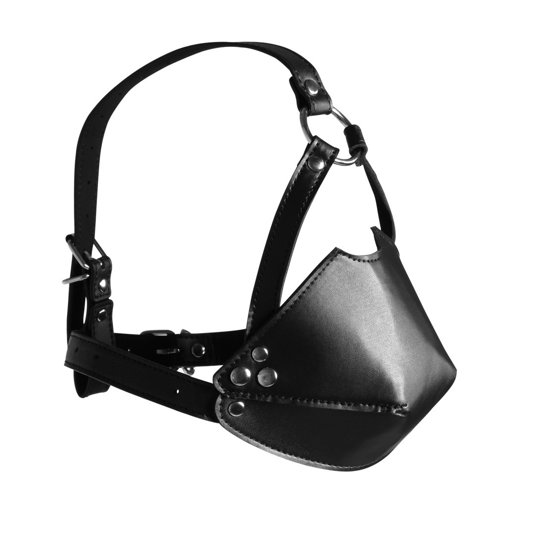 HEAD HARNESS WITH MOUTH COVER AND SOLID BALL GAG - BLACK