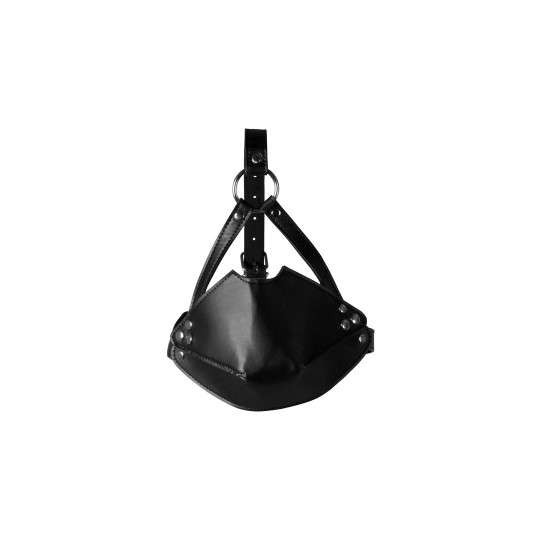 HEAD HARNESS WITH MOUTH COVER AND SOLID BALL GAG - BLACK