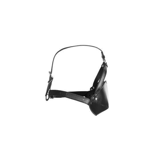 HEAD HARNESS WITH MOUTH COVER AND SOLID BALL GAG - BLACK