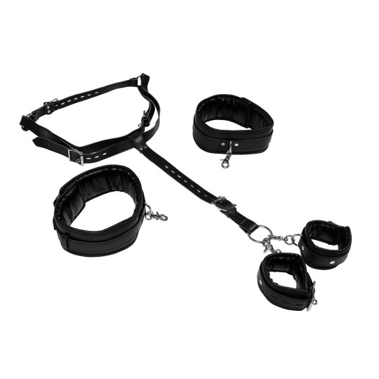 BODY HARNESS WITH THIGH AND HAND CUFFS - BLACK