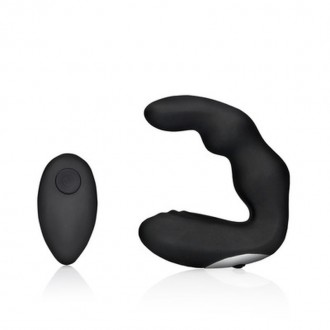 BENT VIBRATING PROSTATE MASSAGER WITH REMOTE CONTROL - BLACK