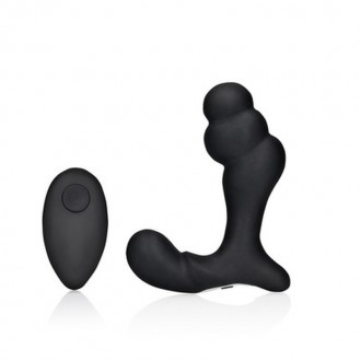 STACKED VIBRATING PROSTATE MASSAGER WITH REMOTE CONTROL - BLACK