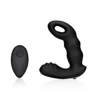 BEADED VIBRATING PROSTATE MASSAGER WITH REMOTE CONTROL - BLACK