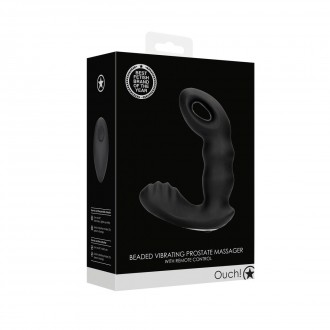 BEADED VIBRATING PROSTATE MASSAGER WITH REMOTE CONTROL - BLACK