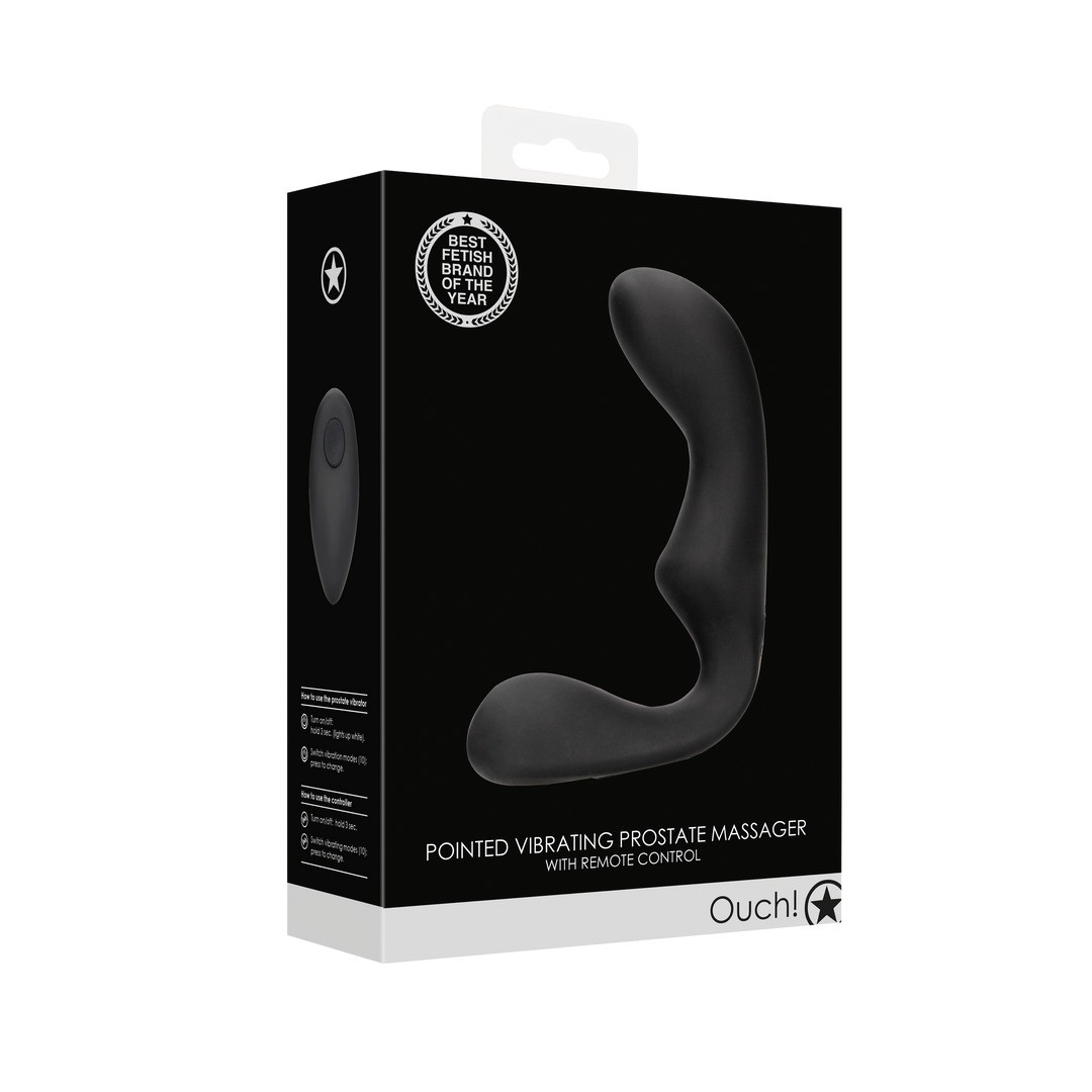 POINTED VIBRATING PROSTATE MASSAGER WITH REMOTE CONTROL - BLACK