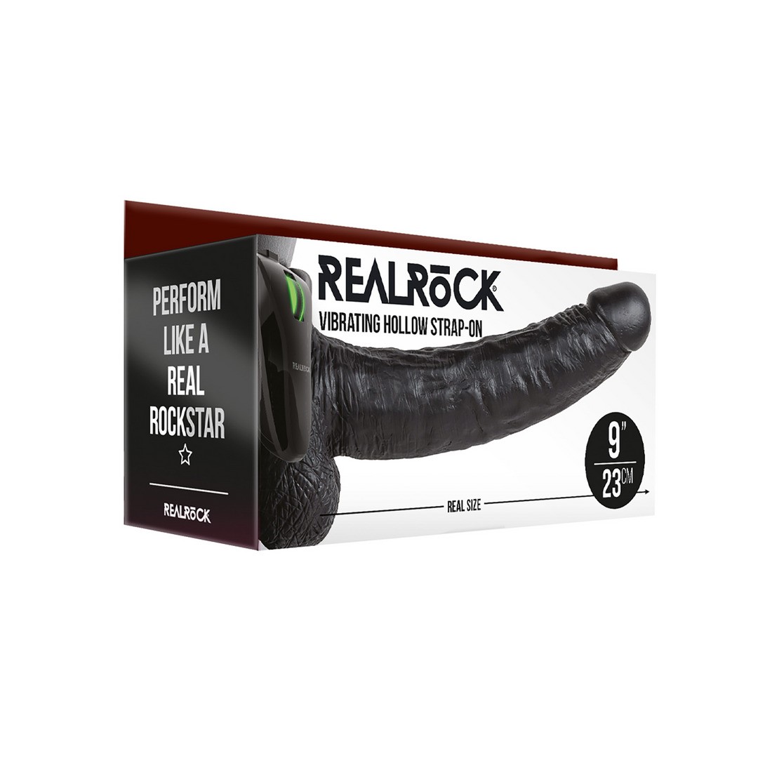 VIBRATING HOLLOW STRAP-ON WITH BALLS - 9 / 23 CM