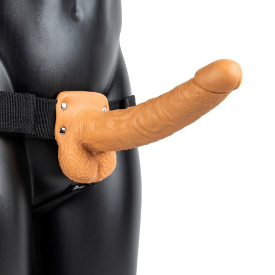 VIBRATING HOLLOW STRAP-ON WITH BALLS - 9 / 23 CM