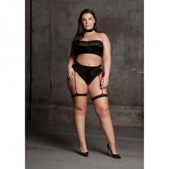 ANANKE XII - THREE PIECE WITH CHOKER, BANDEAU TOP AND PANTIE WITH GARTERS - PLUS SIZE