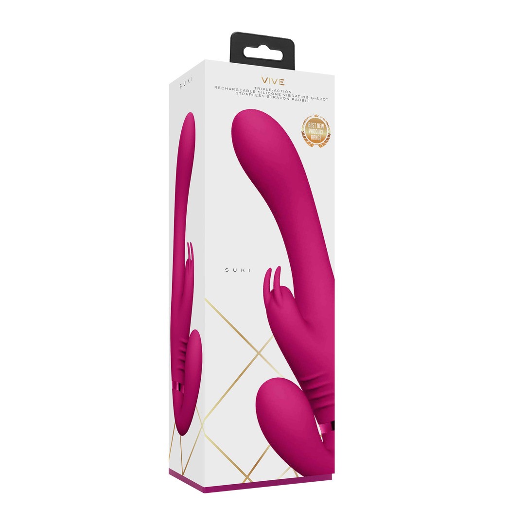 SUKI - VIBRATING STRAPLESS STRAP-ON RABBIT - PINK