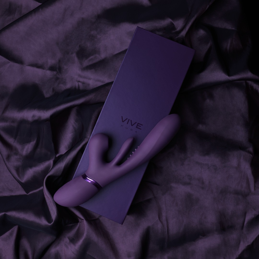 KURA - THRUSTING G-SPOT VIBRATOR WITH FLAPPING TONGUE AND PULSE WAVE STIMULATOR - PURPLE