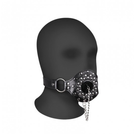 OPEN MOUTH GAG WITH PLUG STOPPER - BLACK