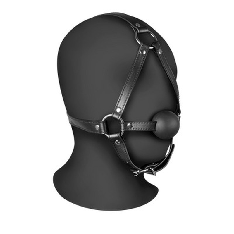 HEAD HARNESS WITH SOLID BALL GAG - BLACK