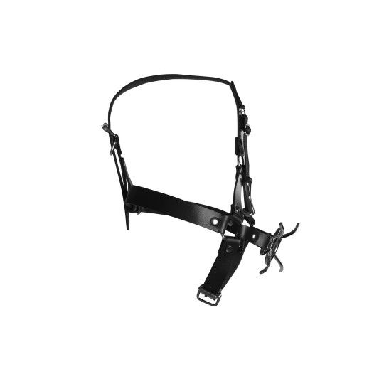 HEAD HARNESS WITH SPIDER GAG AND NOSE HOOKS - BLACK