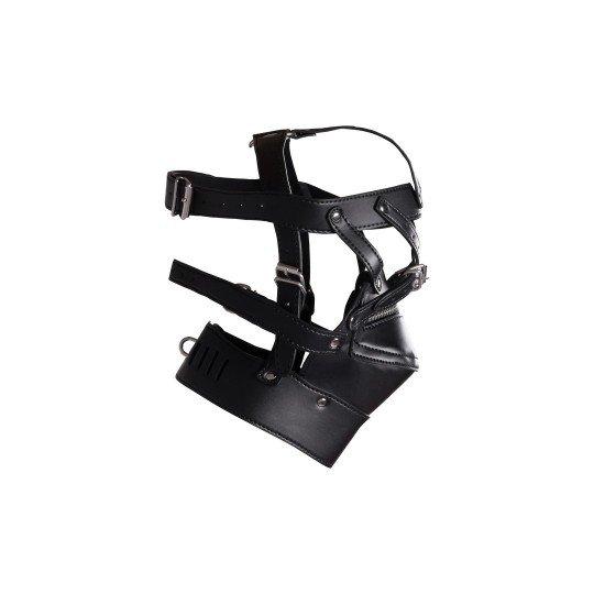 HEAD HARNESS WITH ZIP-UP MOUTH AND LOCK - BLACK