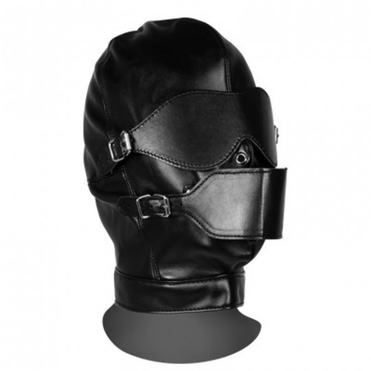 BLINDFOLDED MASK WITH BREATHABLE BALL GAG - BLACK