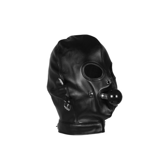 BLINDFOLDED MASK WITH BREATHABLE BALL GAG - BLACK