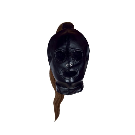 MASK WITH BROWN PONYTAIL - BLACK