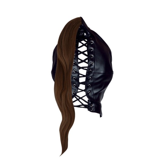 MASK WITH BROWN PONYTAIL - BLACK