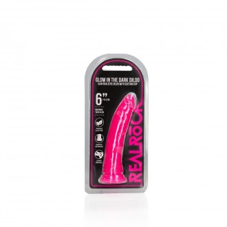 SLIM REALISTIC DILDO WITH SUCTION CUP - GLOW IN THE DARK - 6' / 15,5 CM