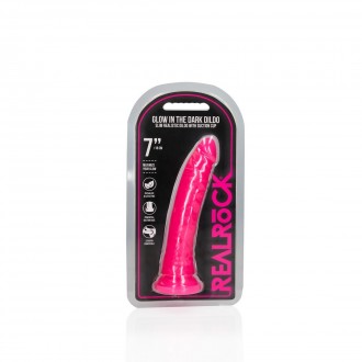 SLIM REALISTIC DILDO WITH SUCTION CUP - GLOW IN THE DARK - 7' / 18 CM