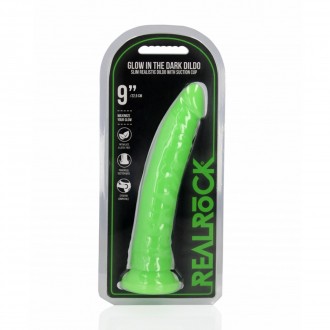 SLIM REALISTIC DILDO WITH SUCTION CUP - GLOW IN THE DARK - 9'' / 22,5 CM