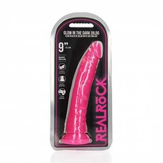 SLIM REALISTIC DILDO WITH SUCTION CUP - GLOW IN THE DARK - 9'' / 22,5 CM