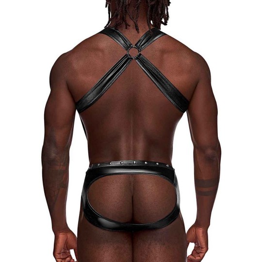 URANUS - HARNESS STYLE OPEN BACK JOCK BRIEFS WITH SUSPENDER STRAPS - BLACK