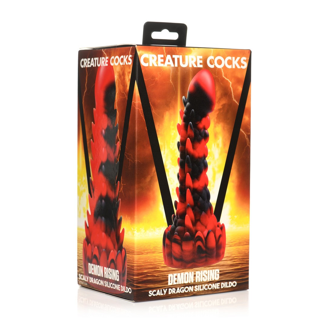 DEMON RISING - SCALY DRAGON SILICONE DILDO - RED/BLACK