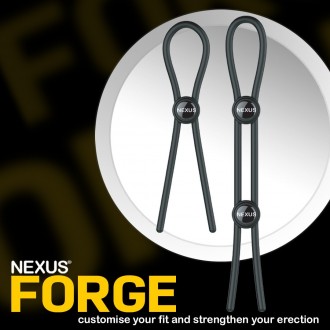 FORGE - DOUBLE ADJUSTABLE LASSO SILICONE COCK RING - BLACK