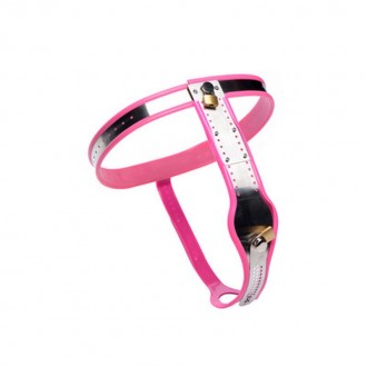 STAINLESS STEEL ADJUSTABLE FEMALE CHASTITY BELT - PINK