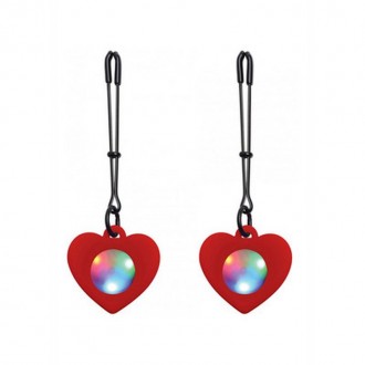 LIGHT UP - SILICONE HEART TWEEZERS NIPPLE CLAMPS