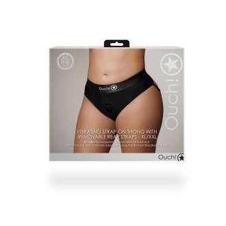 VIBRATING STRAP-ON THONG WITH REMOVABLE BUTT STRAPS - XL/XXL - BLACK