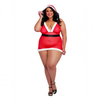 SANTA CUTIE HALTER BRALETTE AND MINI SKIRT SET - PLUS SIZE