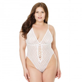 MESH HIGH CUT TEDDY WITH HIDDEN OPEN CROTCH - PLUS SIZE