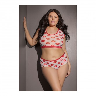 CROP TOP AND SHORTS WITH LIP PRINT - PLUS SIZE