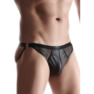 WETLOOK MEN\'S OPEN BACK BRIEFS - XXL - BLACK