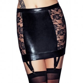 LORENA - WETLOOK AND LACE GARTER SKIRT