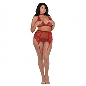 FISHNET AND LACE 4 PIECE SET - PLUS SIZE