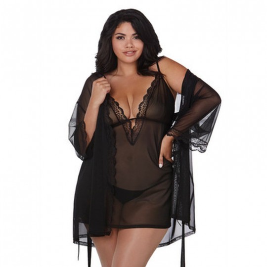 STRETCH MESH CHEMISE AND ROBE SET