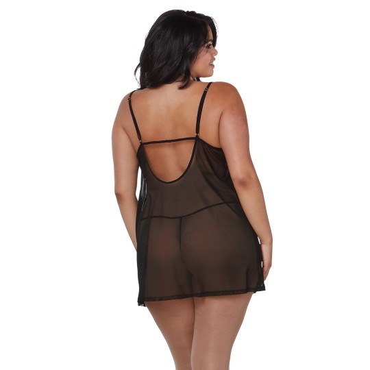 STRETCH MESH CHEMISE AND ROBE SET