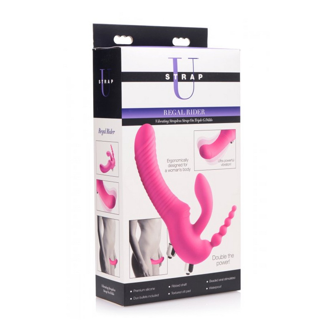 REGAL RIDER - TRIPLE VIBRATING SILICONE STRAPLESS STRAP-ON