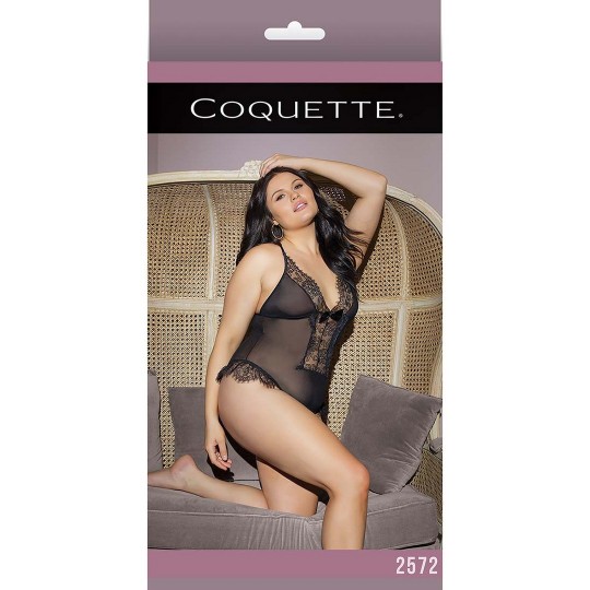 TRANSPARENT CROSSLESS LACE TEDDY - PLUS SIZE