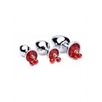 RED GEM - BUTT PLUG SET WITH BELLS