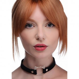 KINKY KITTY RING SLIM CHOKER - PU LEATHER - BLACK