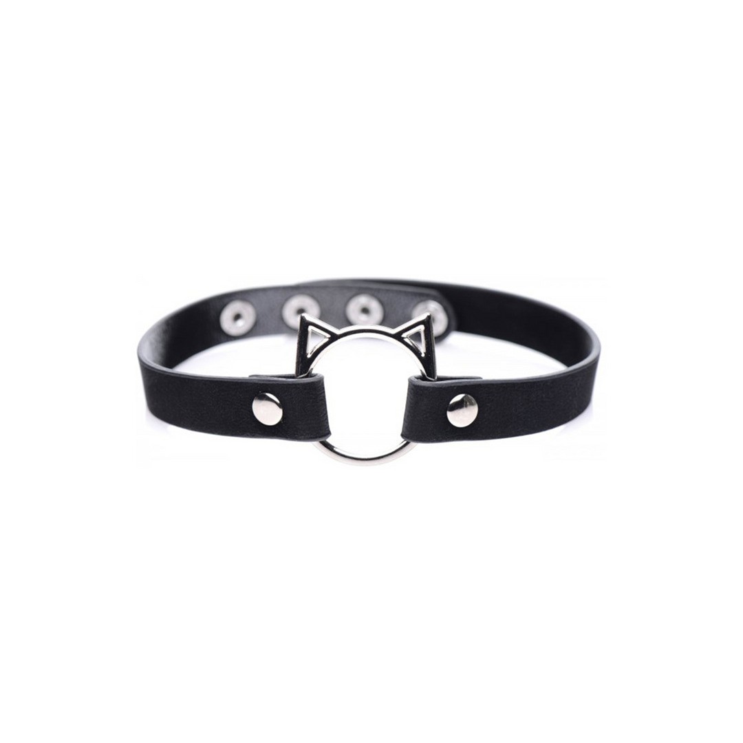 KINKY KITTY RING SLIM CHOKER - PU LEATHER - BLACK