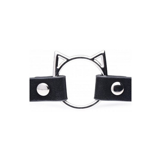 KINKY KITTY RING SLIM CHOKER - PU LEATHER - BLACK