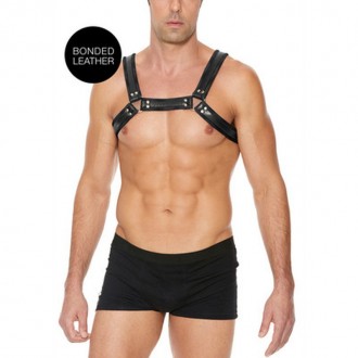 LEATHER BULLDOG HARNESS WITH BUCKLES - S/M