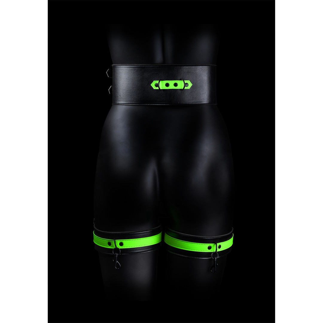 THIGH CUFFS WITH BELT AND HANDCUFFS - GLOW IN THE DARK - L/XL