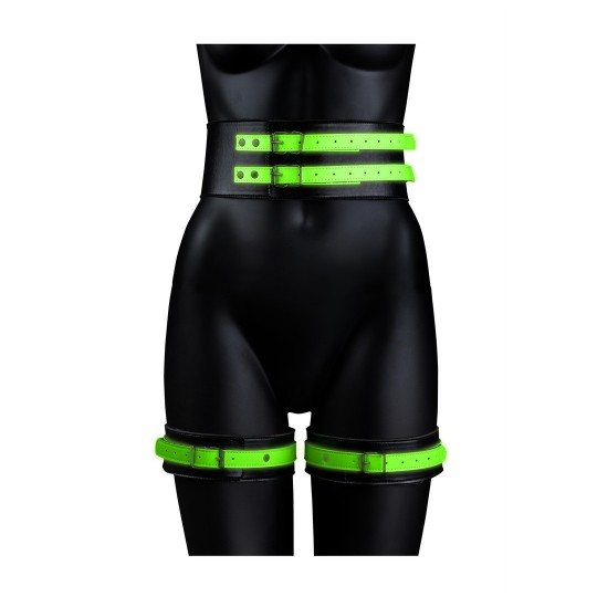 THIGH CUFFS WITH BELT AND HANDCUFFS - GLOW IN THE DARK - S/M