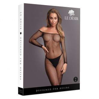 BODYSTOCKING OFFSHOULDER NECK - FISHNET / OPEN - OS - BLACK